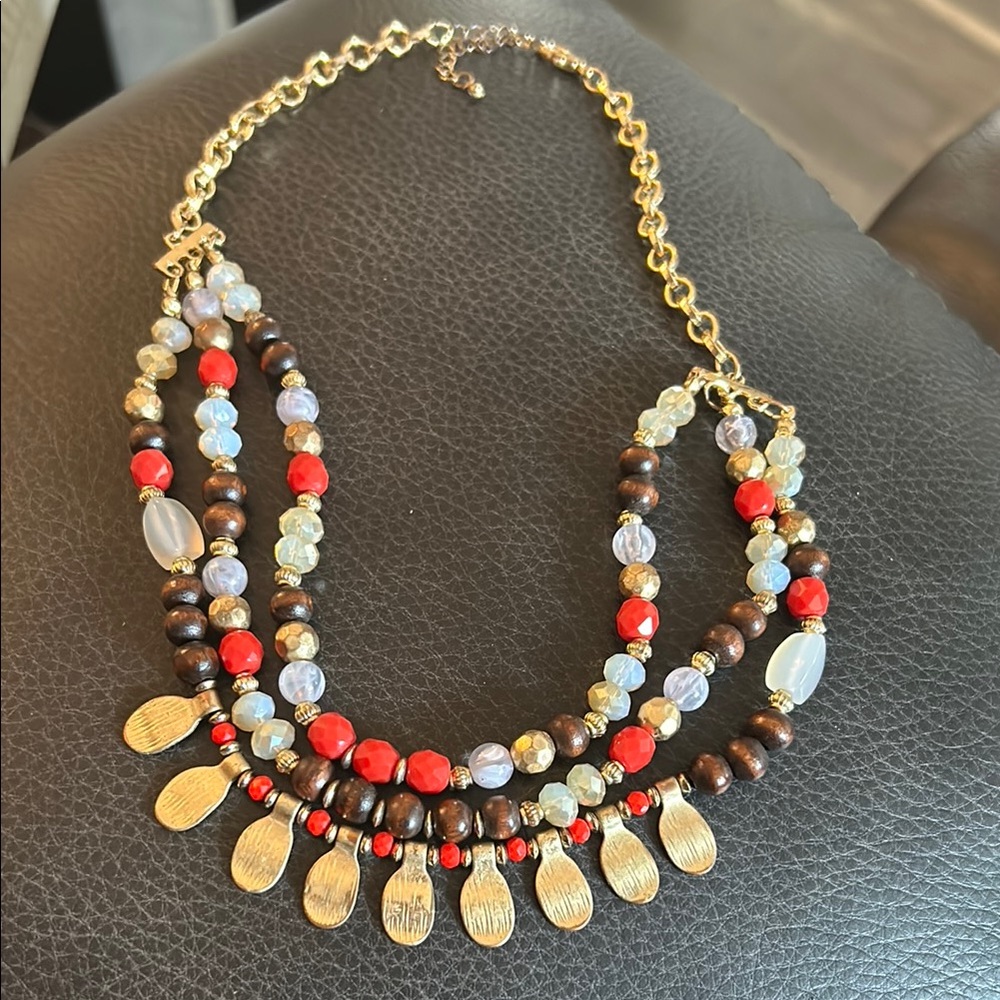 Elegant Gold and Red Beaded Necklace